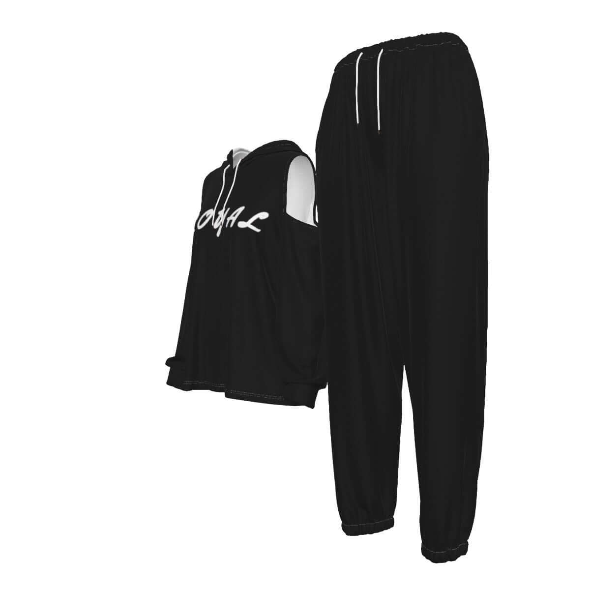 All-Over Print Women's Cold-Shoulder Hoodie Sports Suit
