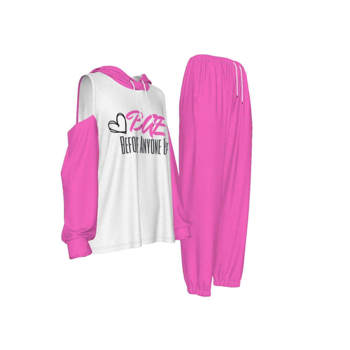 "BAE" Women's Cold-Shoulder Hoodie Sports Suit