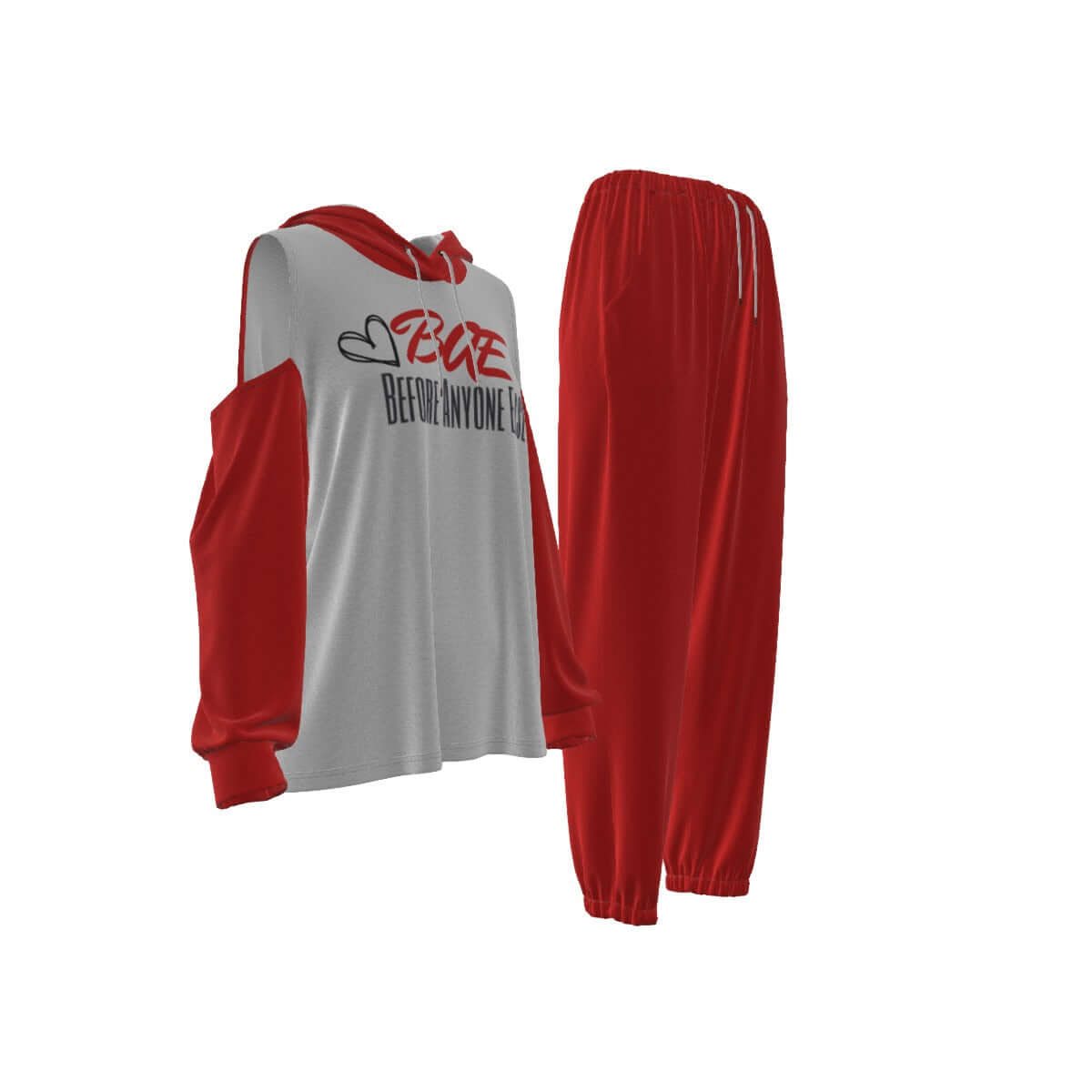 'BAE" Women's Cold-Shoulder Hoodie Sports Suit