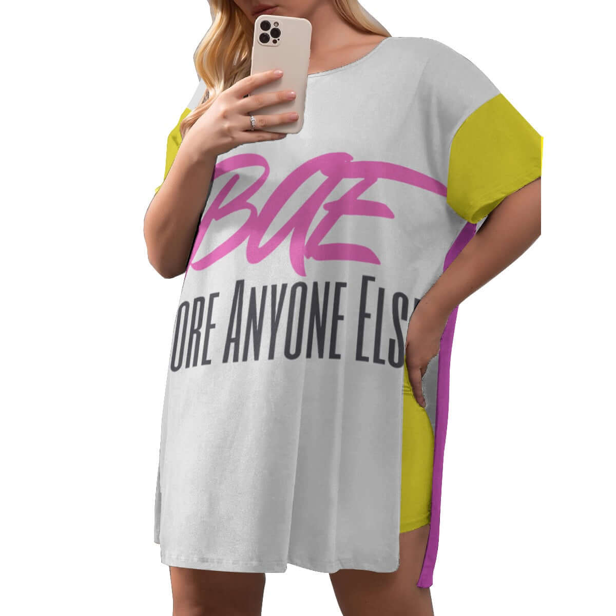 BAE "Before Anyone Else "All-Over Print Women's Drop-Shoulder T-Shirt with Side Split and Shorts (Plus Size)