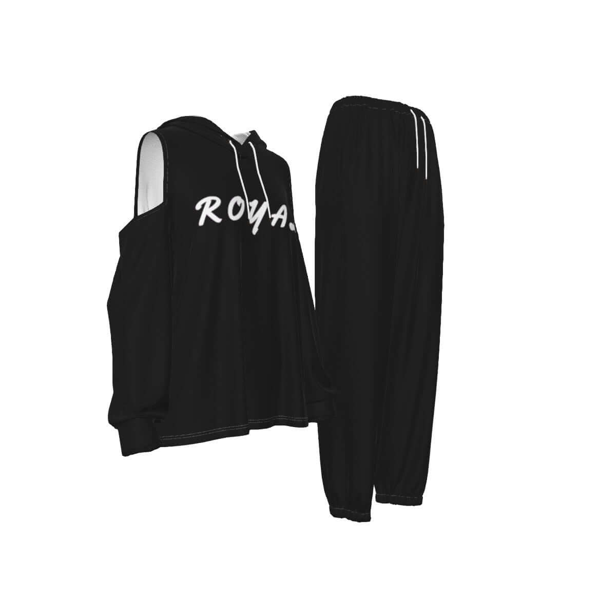 All-Over Print Women's Cold-Shoulder Hoodie Sports Suit