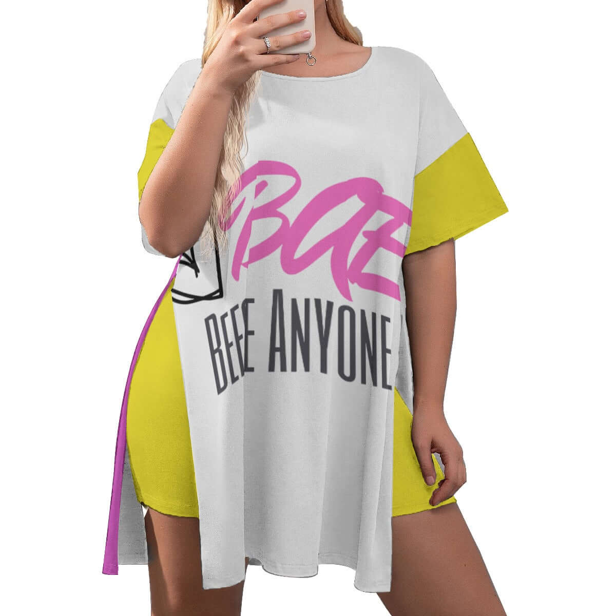 BAE "Before Anyone Else "All-Over Print Women's Drop-Shoulder T-Shirt with Side Split and Shorts (Plus Size)