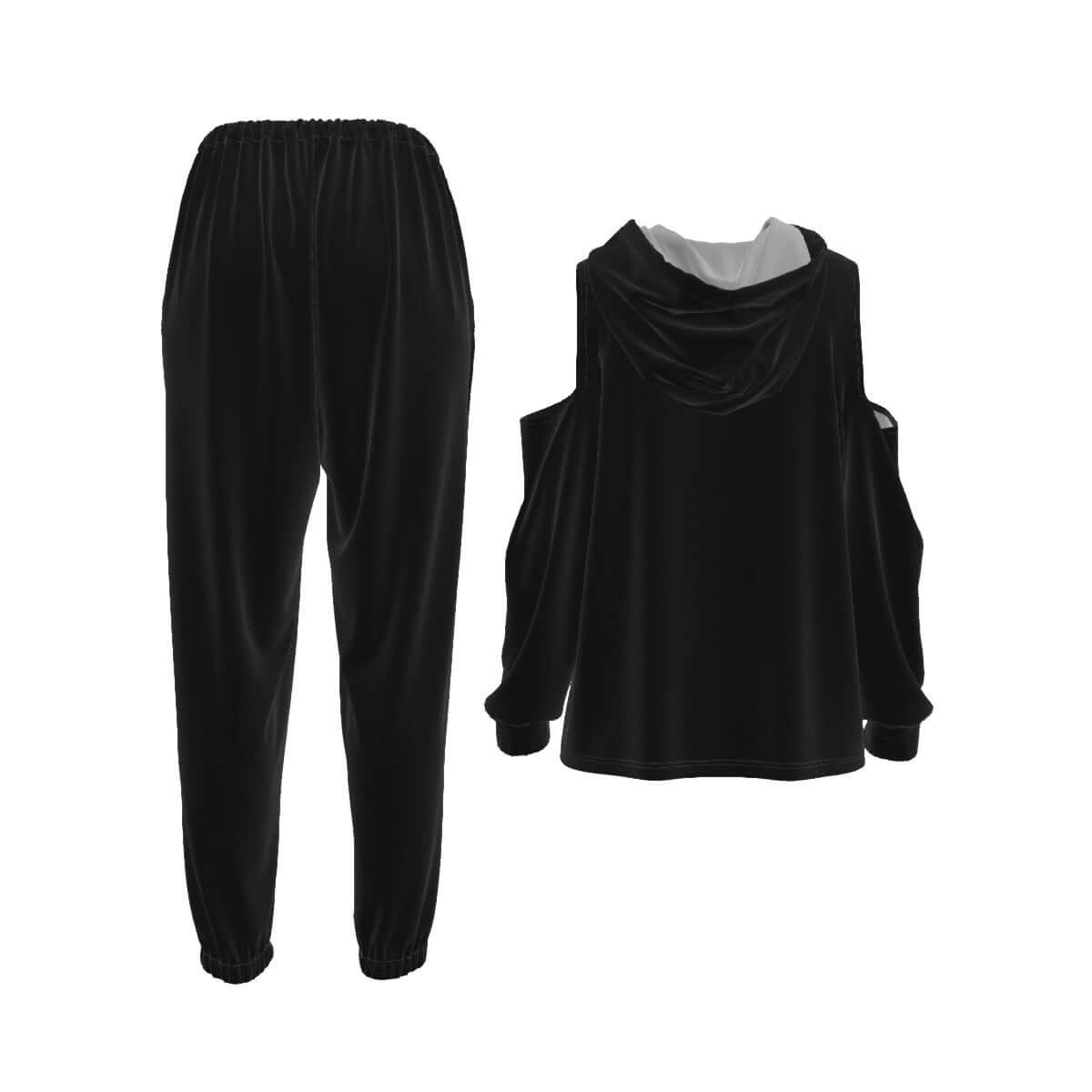 All-Over Print Women's Cold-Shoulder Hoodie Sports Suit