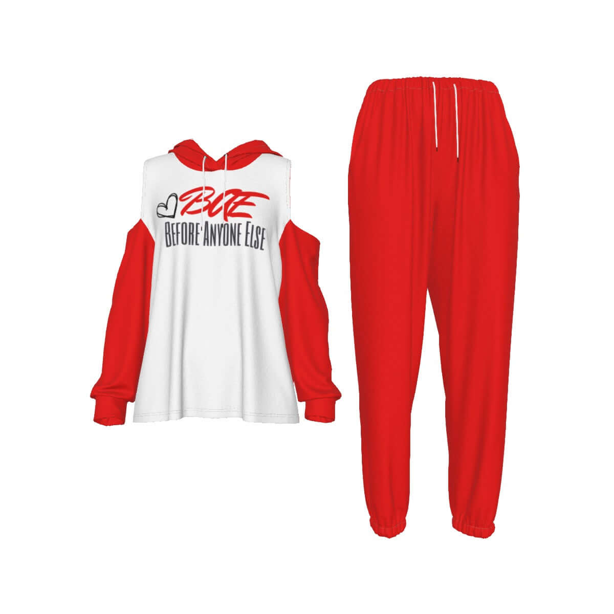 'BAE" Women's Cold-Shoulder Hoodie Sports Suit