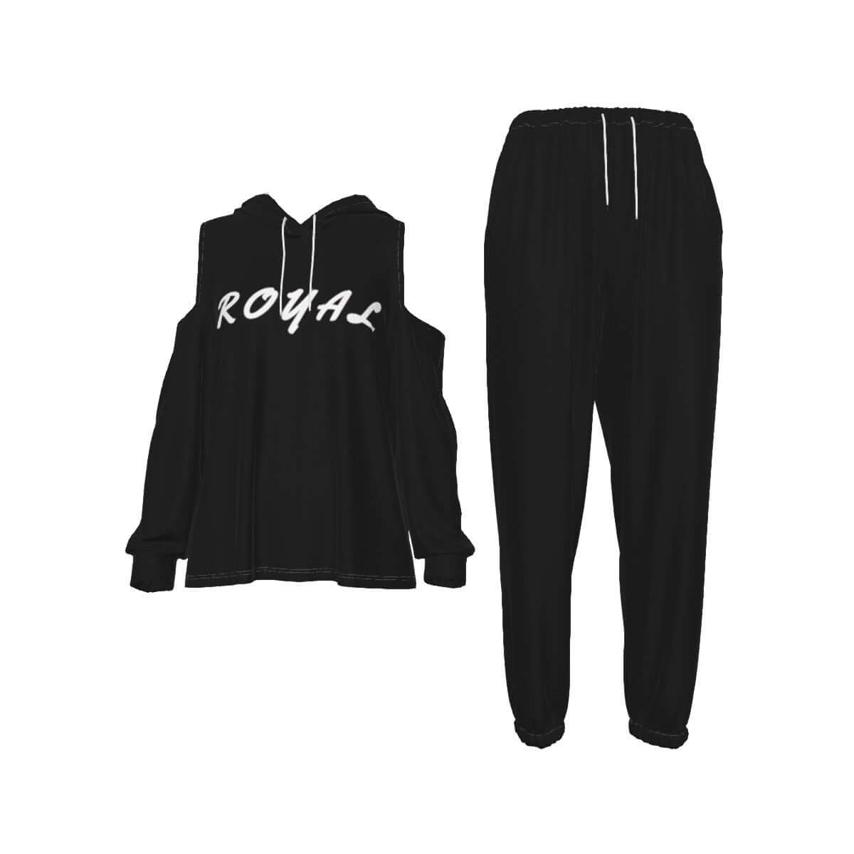 All-Over Print Women's Cold-Shoulder Hoodie Sports Suit