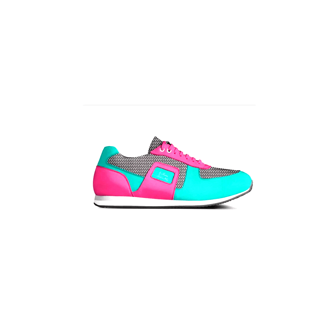 BORN IN THE 80s RETRO TRAINERS PINK TURQUOISE